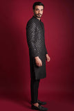 Jet Black Mirror Worked Sherwani – Elegant Traditional Attire with Intricate Mirror Embellishments