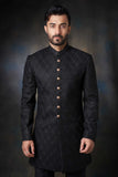 Jet Black Persian Gardens Short Length Sherwani, Regal Wedding Wear.