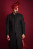 Jet Black Persian Zardozi Artwork Sherwani – Luxurious Sherwani with Handcrafted Persian Zardozi Embroidery