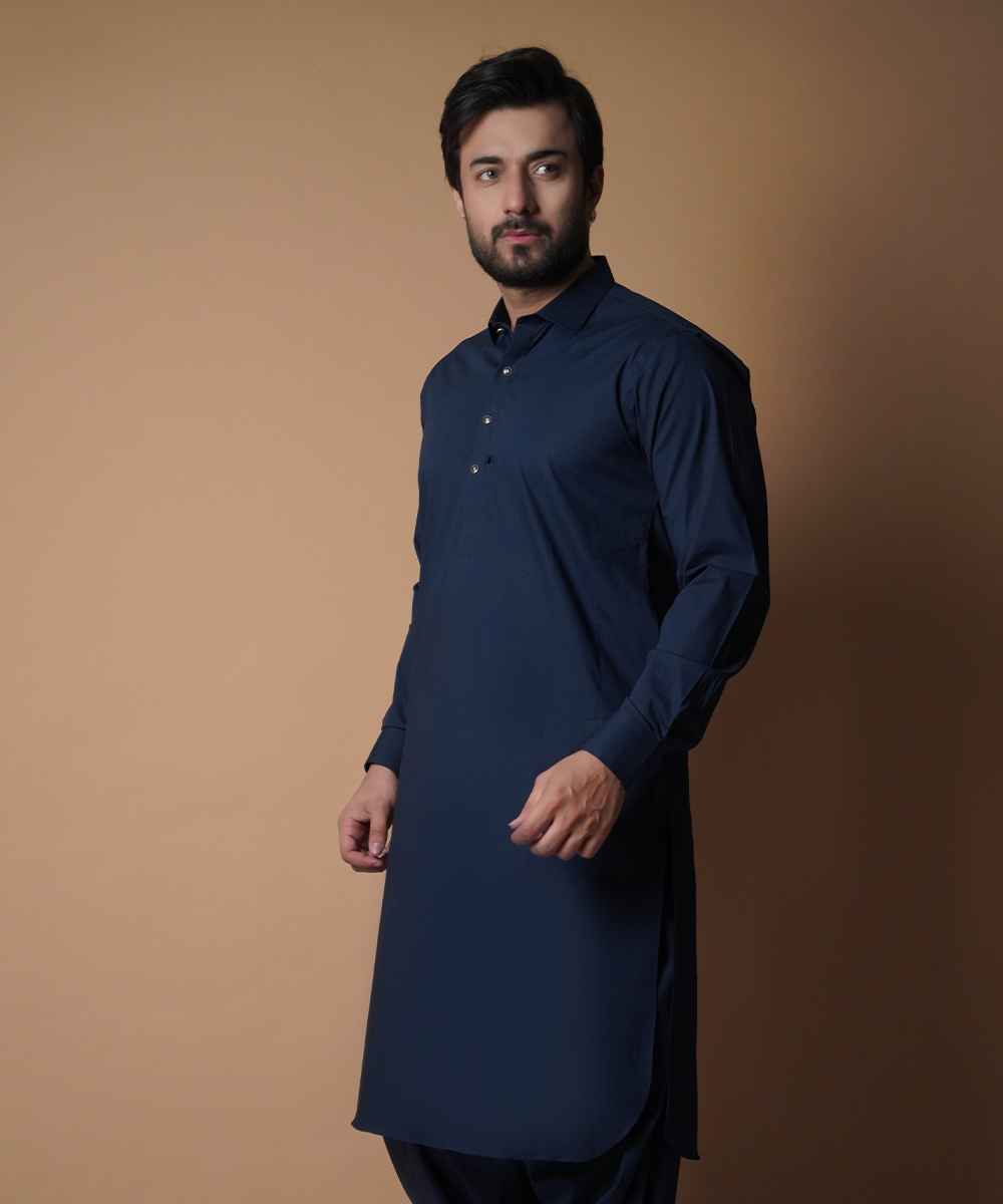 Navy blue Shalwar kameez (Peak shirt collar) Arsalan Iqbal – The