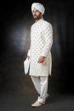 Off-White Embroidered Jaal Sherwani, Elegant Wedding Attire.