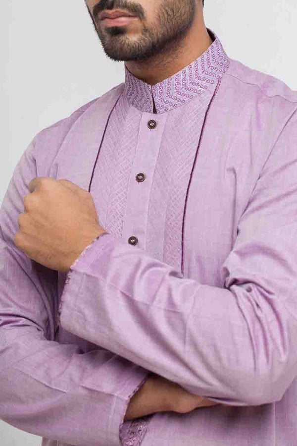 Light Purple Cotton Kurta for Men