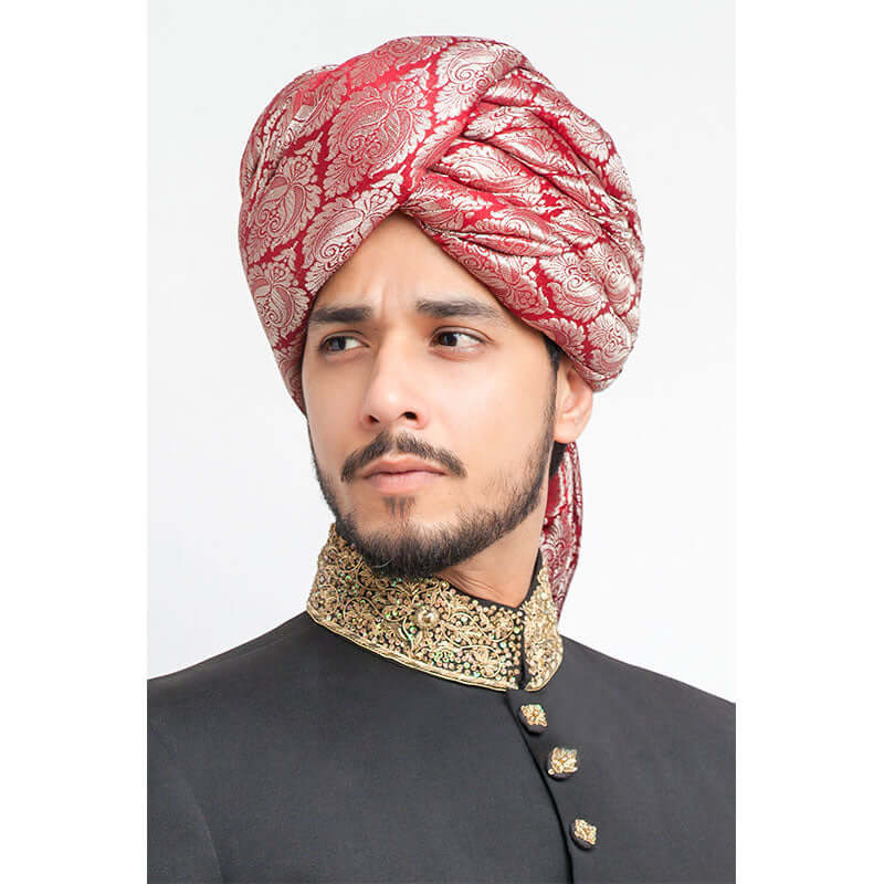 Jet Black Velvet Form Fitted Sherwani For Men