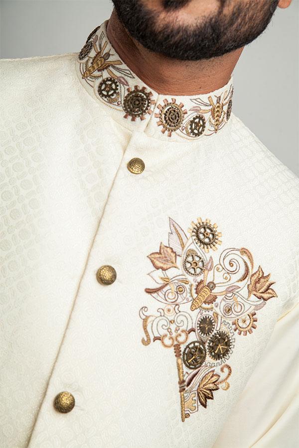 Ivory Brocade Embroidered Waistcoat - X2