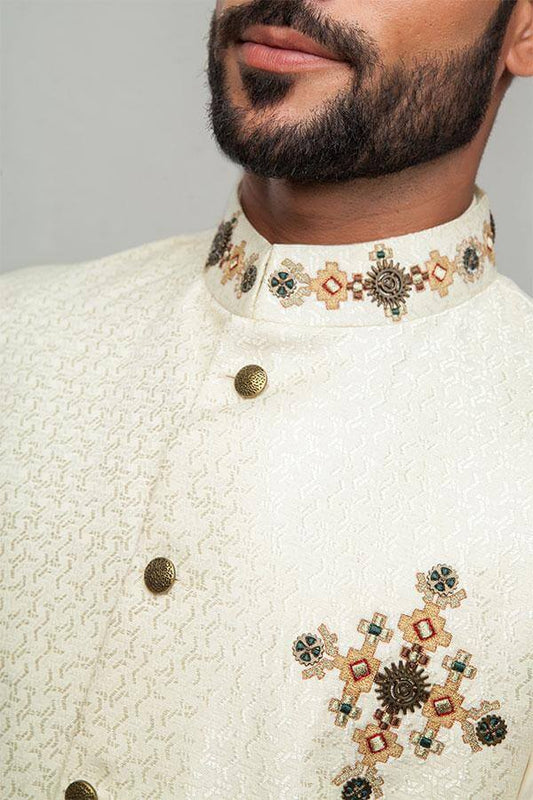 Ivory Brocode Waistcoat For Men