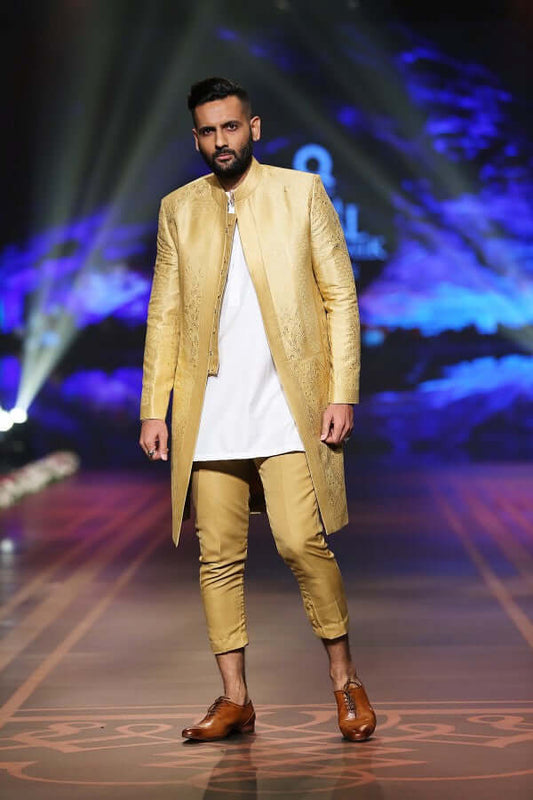 Full Gold Handwoven Silk Sherwani – Minimalist Luxury BCW - 016