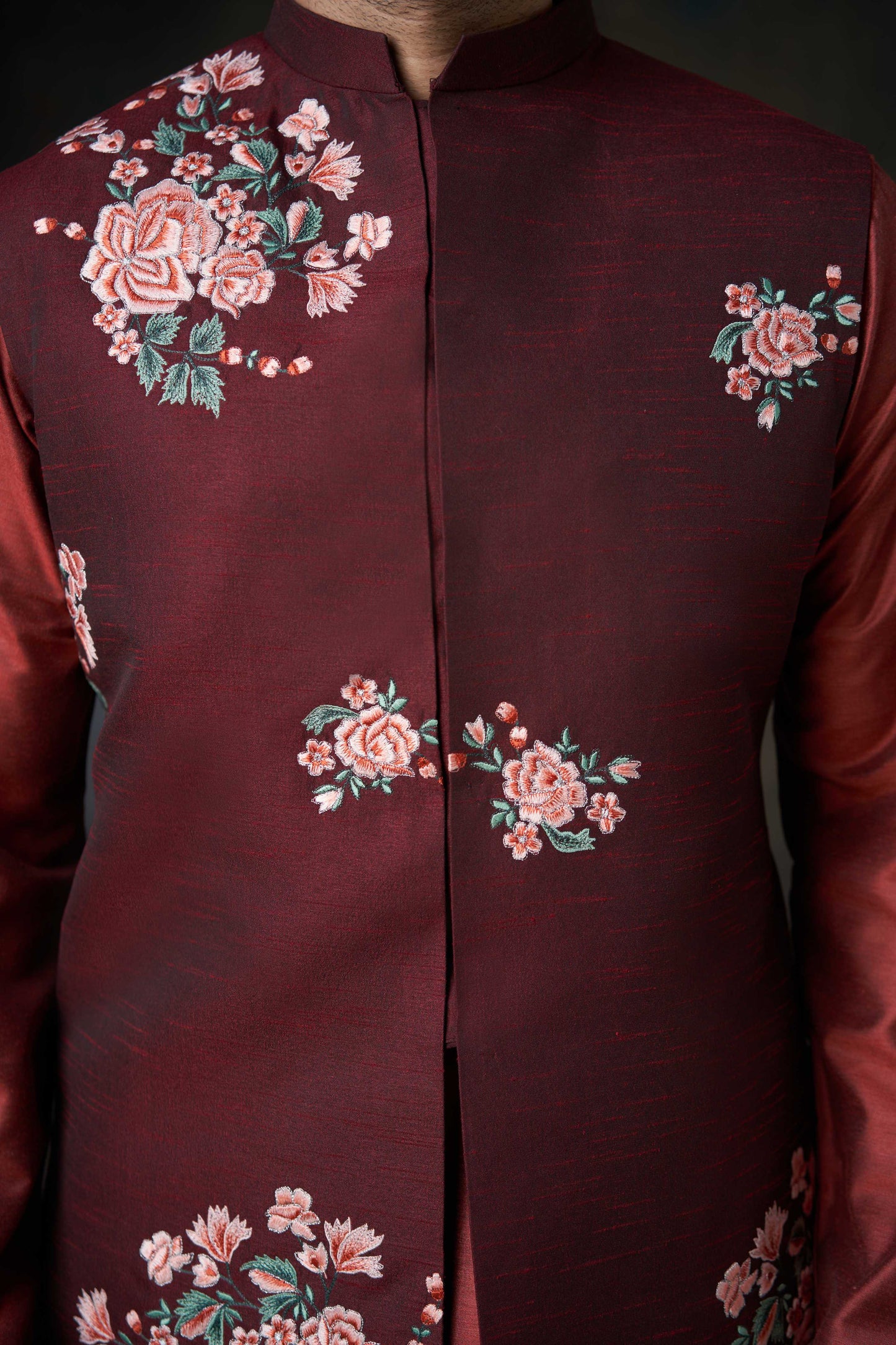 Deep Maroon Handcrafted Embroidered Waistcoat