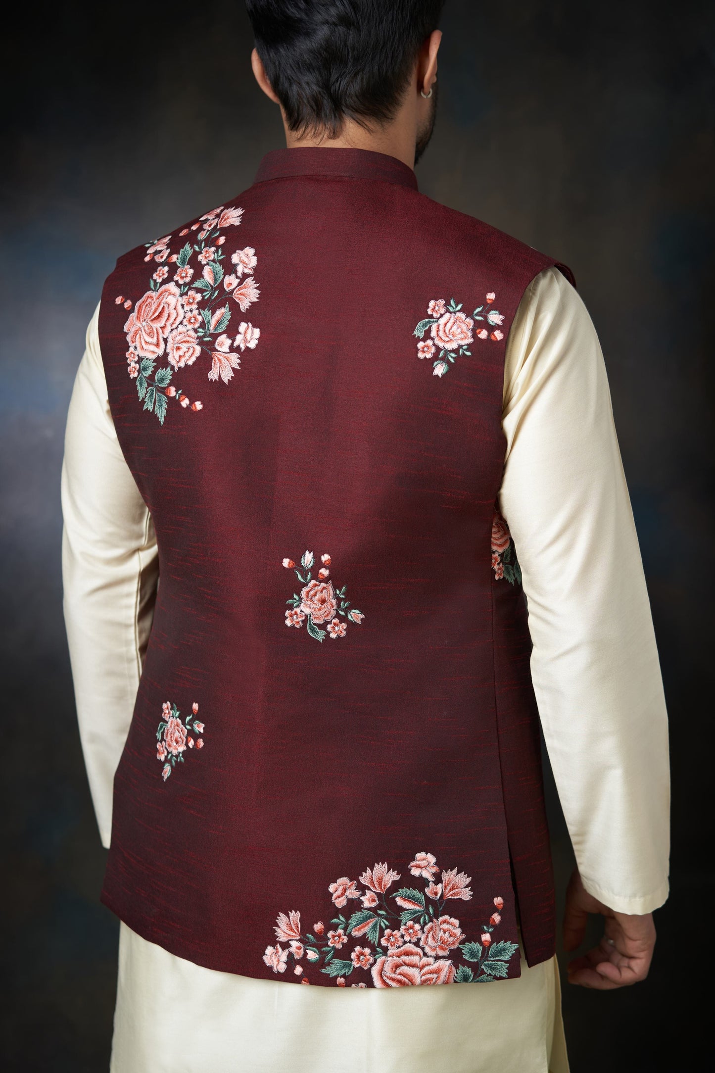 Deep Maroon Handcrafted Embroidered Waistcoat