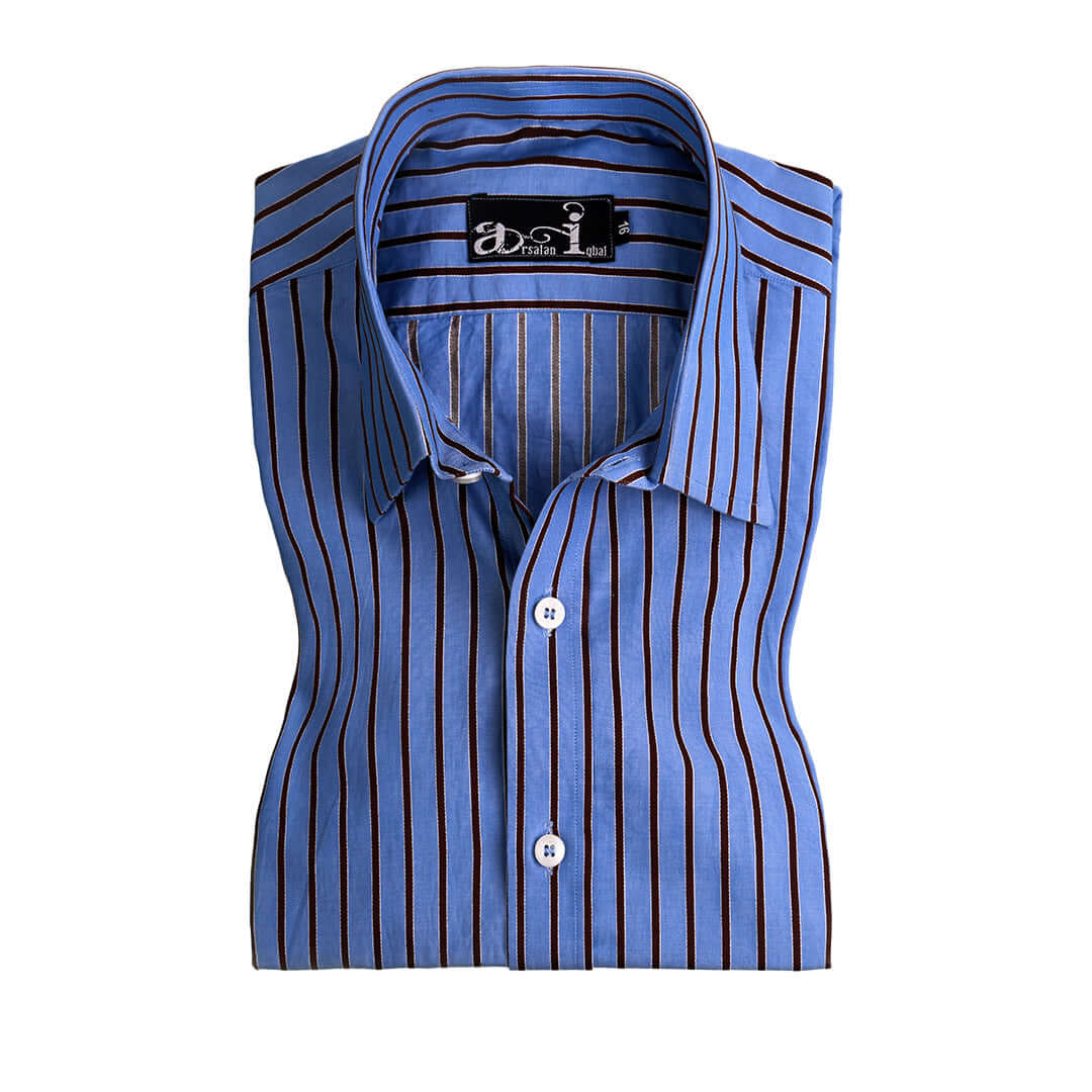 Classic Horizon: The Premier Blue Striped Formal Shirt 15