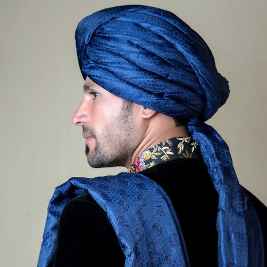 Deep Navy Blue Silk Turban AI-KLH-00041