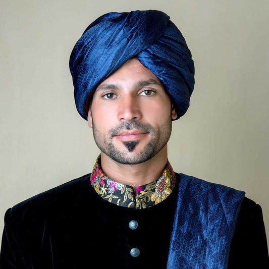 Deep Navy Blue Silk Turban AI-KLH-00041