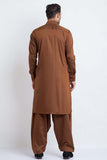 Classic Brown Cotton Shalwar Kameez with Contrasting Collar Detail