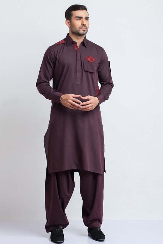 Maroon Pocket Detail Shalwar Kameez AI-SHKZ-00099