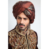 Deep Burgundy Velvet Form-Fitted Sherwani with rich texture and detailed embroidery
