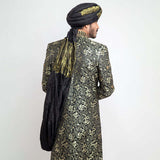 Deep Green Dragon Brocade Form-Fitted Sherwani with intricate dragon motifs