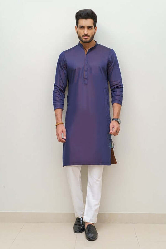 Bluish Purple kurta and White Pyjama