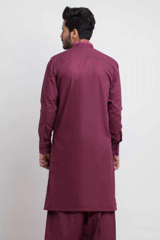 Purple Cotton Shalwar Kameez with Check Contrast