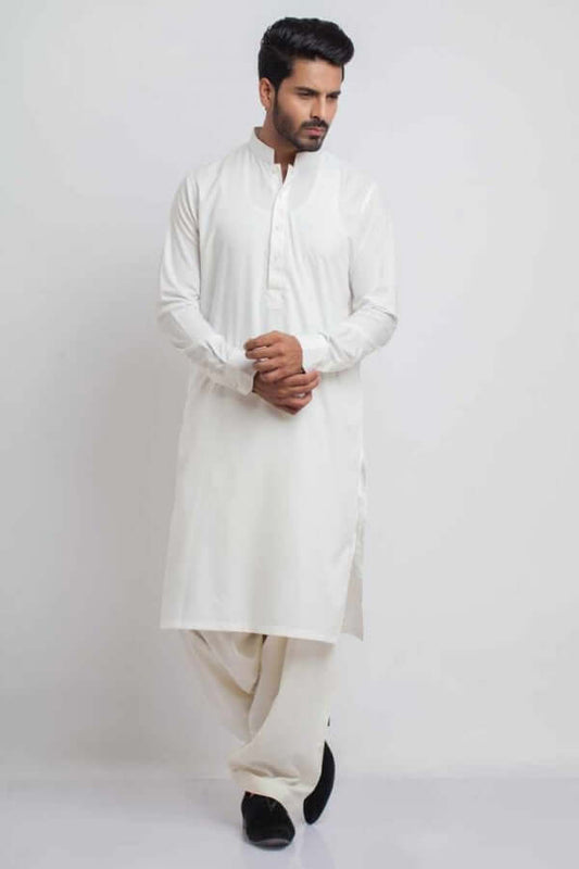 Classic Off-White Tall Mandarin Collar Shalwar Kameez AI-SHKZ-00024