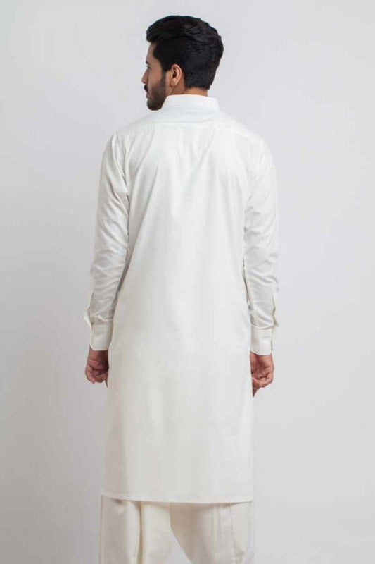 Classic Off-White Tall Mandarin Collar Shalwar Kameez AI-SHKZ-00024