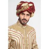 Ivory Pure Jamavar Silk Form-Fitted Sherwani with intricate detailing