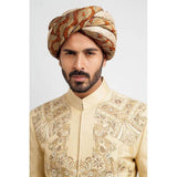 Light Gold Merino Wool-Silk Blend Groom Sherwani with exquisite craftsmanship