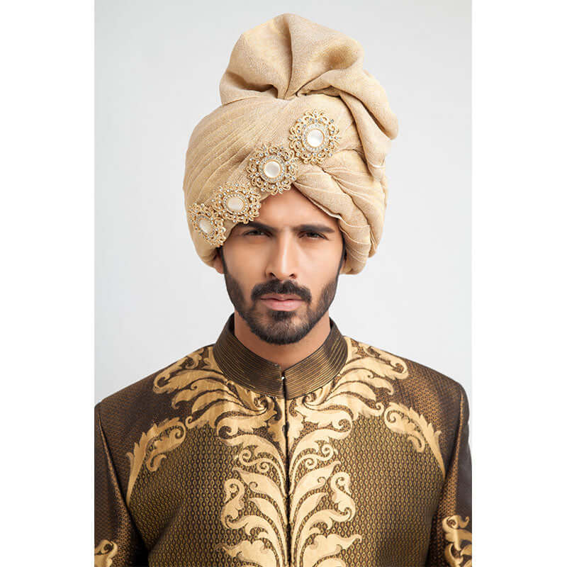 Antique Gold and Black Brocade Sherwani for men with luxurious embroidery