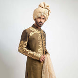 Antique Gold and Black Brocade Sherwani for men with luxurious embroidery