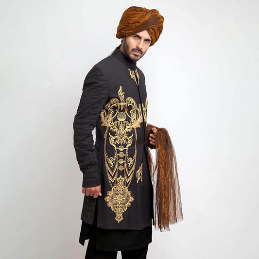 Black Form-Fitted Short Sherwani with sleek design and modern fit