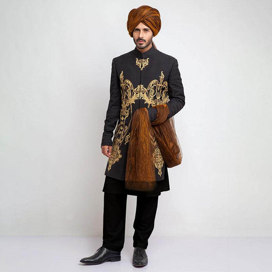 Black Form-Fitted Short Sherwani with sleek design and modern fit