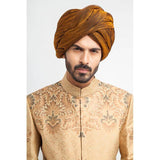 Peach Gold and Grey Brocade Sherwani for men with intricate embroidery
