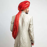 Puter and Ash Grey Pure Brocade Silk Sherwani, Elegant Wedding Attire