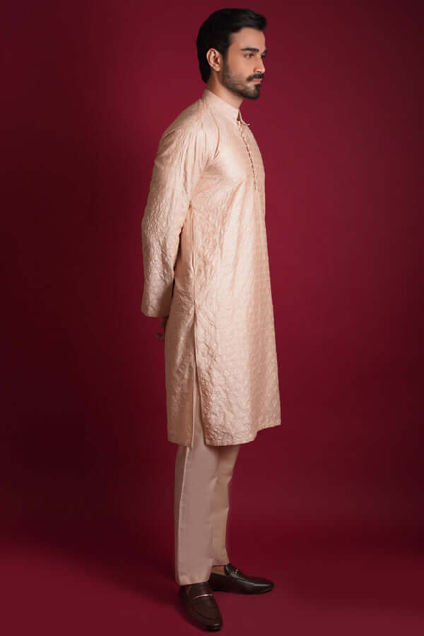 Premium Soft Cotton RoseGold ChikenKari Kurta/Pyjama