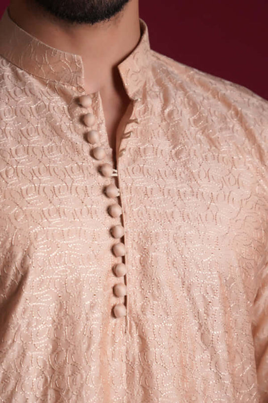 Premium Soft Cotton RoseGold ChikenKari Kurta/Pyjama