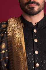 Jet Black Cordoba Artwork Sherwani