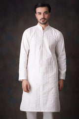 Pearl White Kurta Pyjama Pants Set.