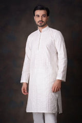 Pearl White Kurta Pyjama Pants Set.