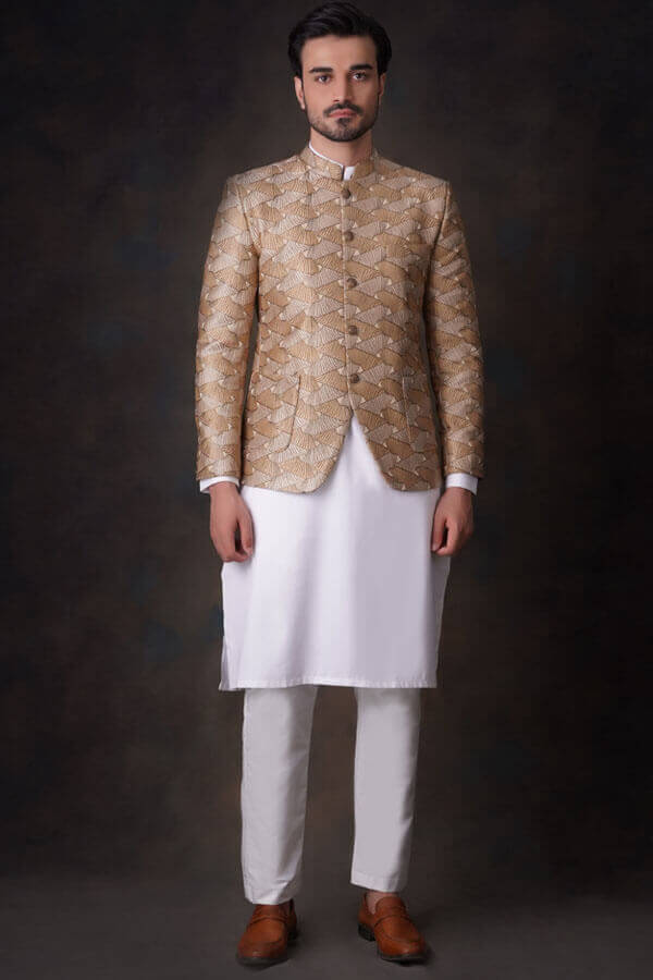 Shades of Gold - All Embroidered Prince Jacket.