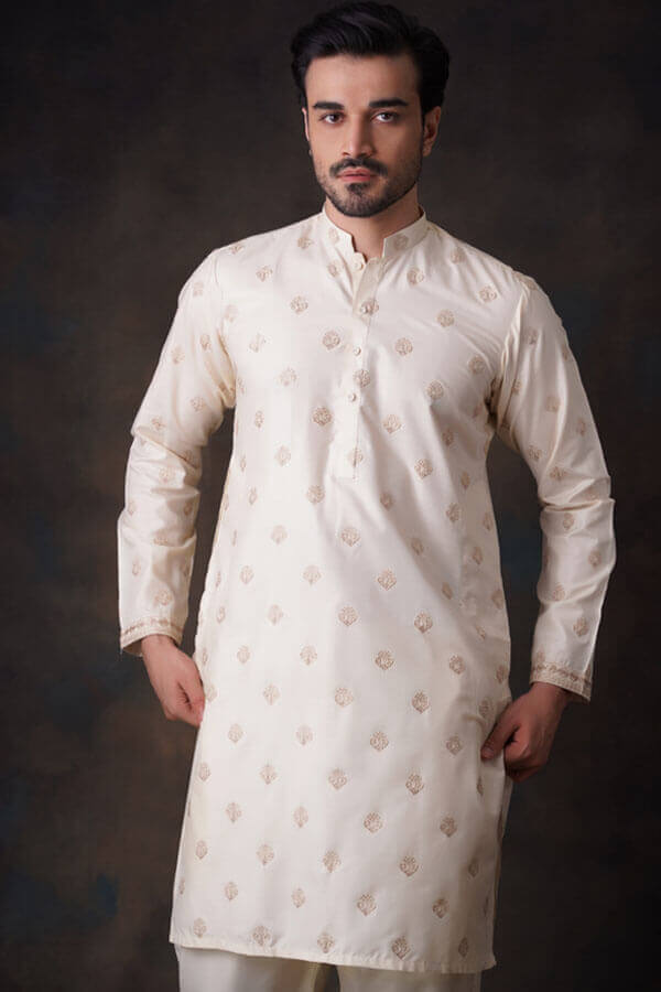 Cream persian chikenkari (soft cotton) Kurta Pant.