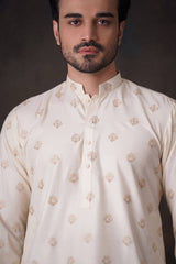 Cream persian chikenkari (soft cotton) Kurta Pant.