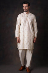 Cream persian chikenkari (soft cotton) Kurta Pant.