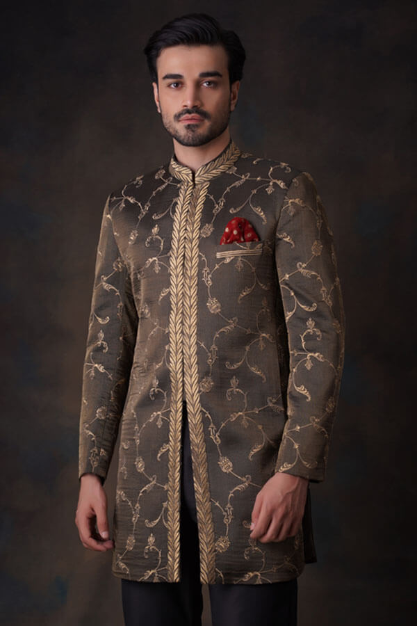 Black and Gold Kundan Zari Resham Embroidered Jacket.