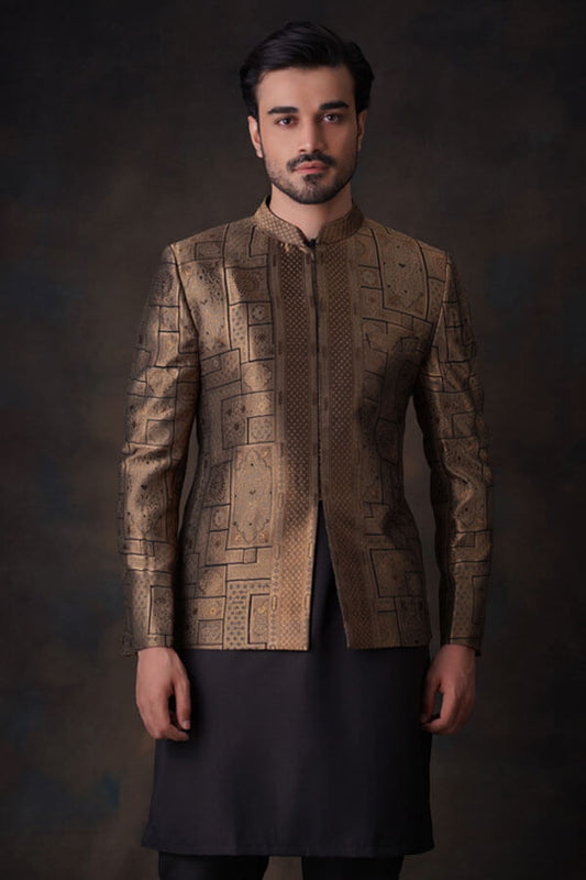 Black and Gold Persian Pure Silk Prince Coat.