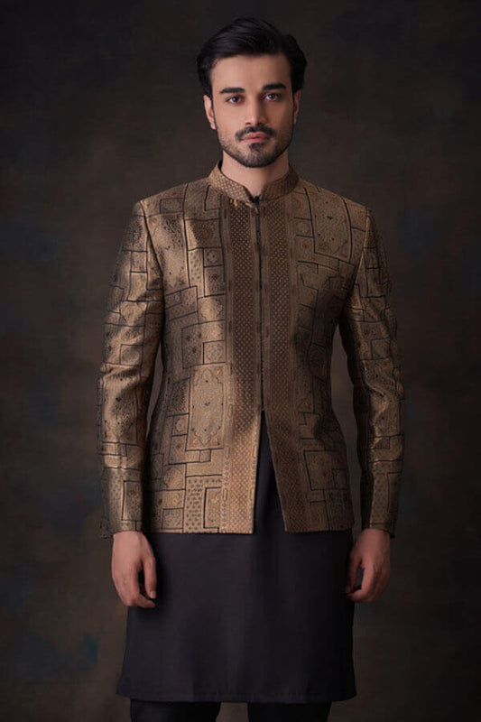 Black and Gold Persian Pure Silk Prince Coat