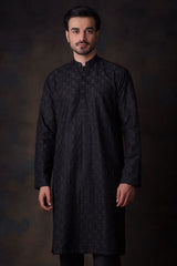 Black All Chikan Embroidered Kurta Pyjama.