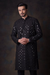 Jet Black Mirror Resham Zardozi Kurta/Pyjama Set.