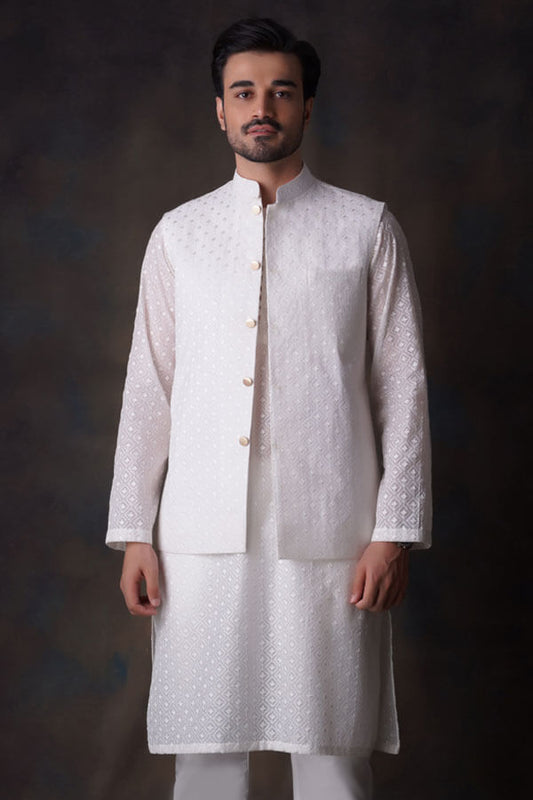 White Cotton-Silk Blend Sherwani Inner Kurta and Pants – The house of  Arsalan Iqbal