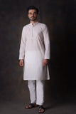 Off-white Diamond Embroidered Cotton Sheer Kurta and Waistcoat Set.