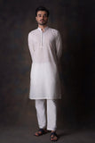 Off-white Diamond Embroidered Cotton Sheer Kurta and Waistcoat Set.