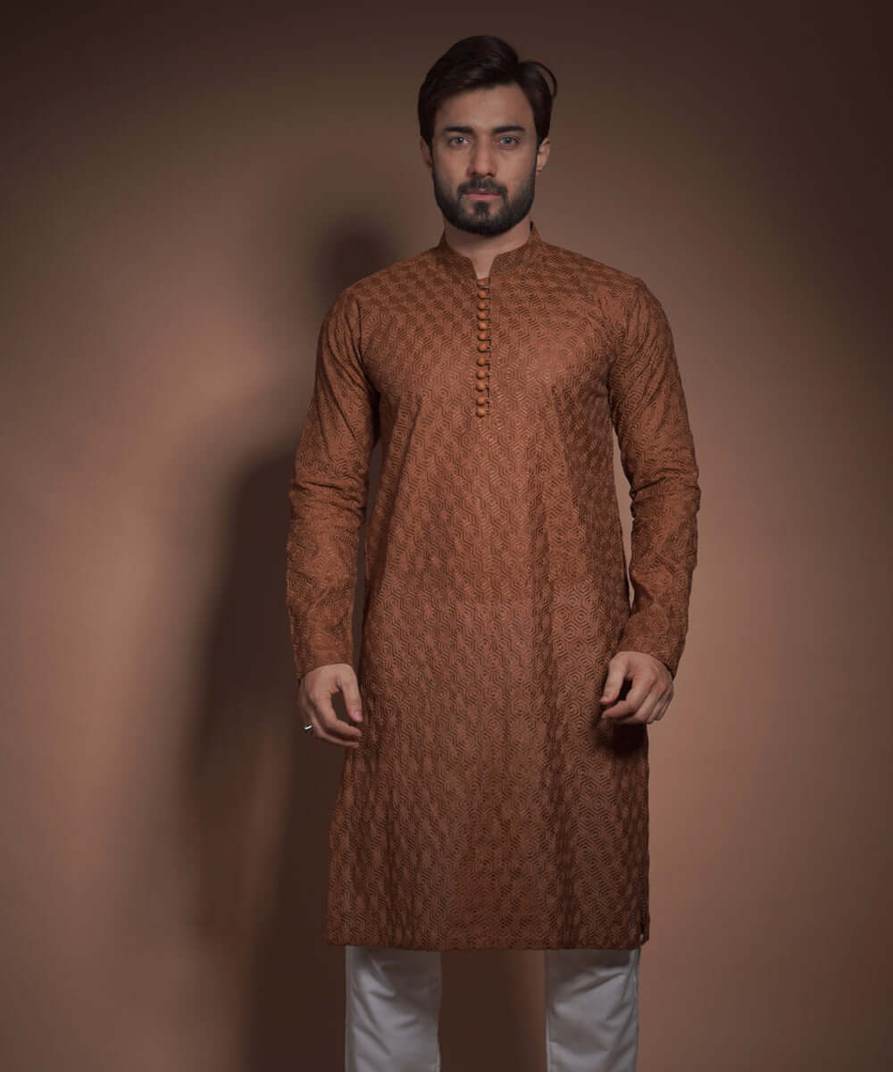 Burnt Sienna/Brown Honeycomb Chikankari Kurta