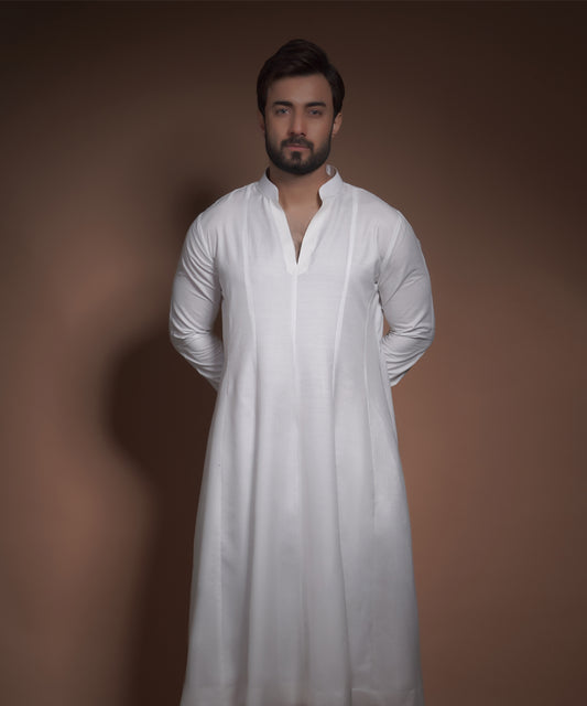 Offwhite Kalidar V-neck Kurta with Pyjama
